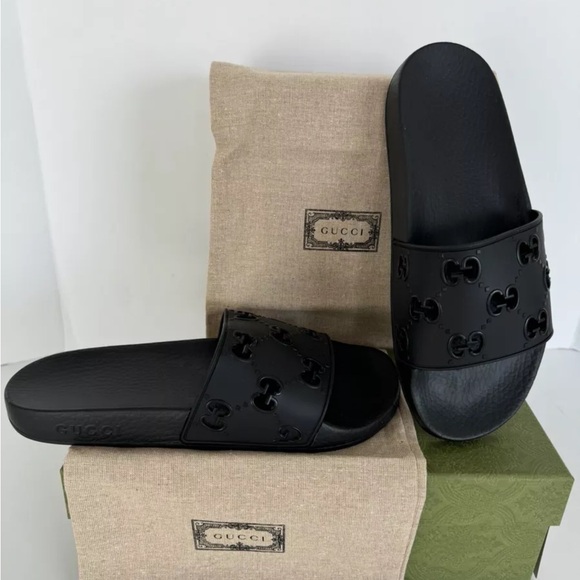 Gucci Rubber GG Logo Pursuit Slides Sandals Size 10 with box and dust bag! - Picture 5 of 10
